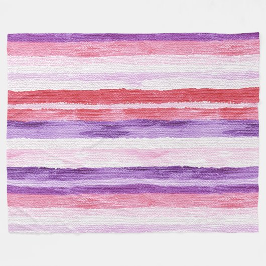 Girly Paarse Blush Roze Rode Strepen Kerst Fleece Deken (Voorkant (Horizontaal))
