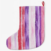 Girly Paarse Blush Roze Rode Strepen Kerst Grote Kerstsok (Achterkant)