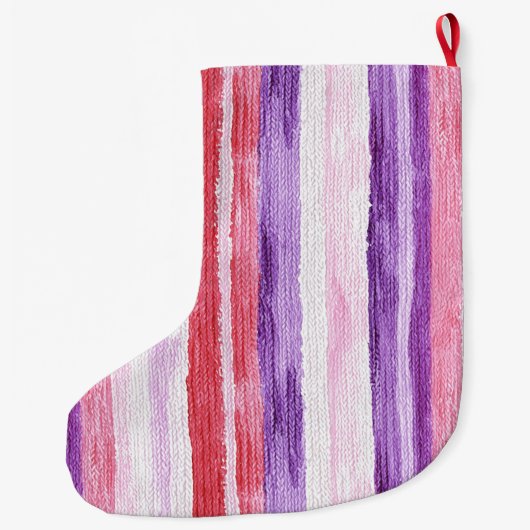 Girly Paarse Blush Roze Rode Strepen Kerst Grote Kerstsok (Achterkant)