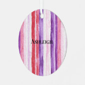 Girly Paarse Blush Roze Rode Strepen Kerst Metalen Ornament (Voorkant links)