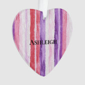 Girly Paarse Blush Roze Rode Strepen Kerst Ornament (voorkant)