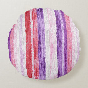 Girly Paarse Blush Roze Rode Strepen Kerst Rond Kussen
