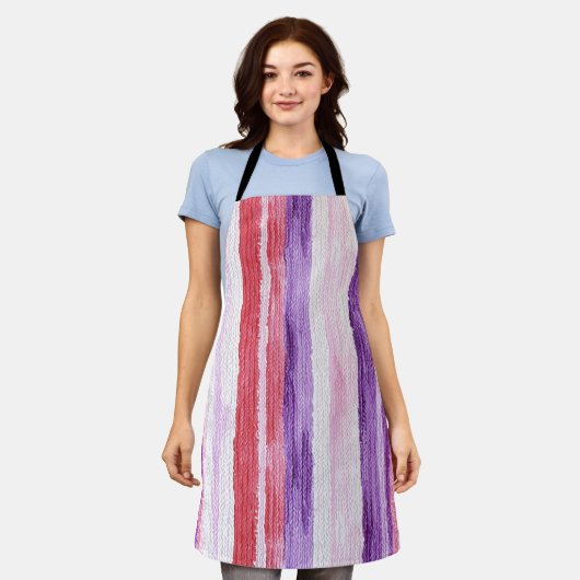Girly Paarse Blush Roze Rode Strepen Kerst Schort (Gedragen)
