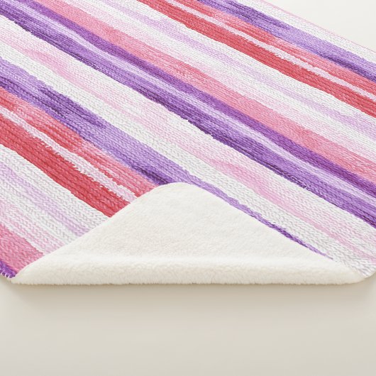Girly Paarse Blush Roze Rode Strepen Kerst Sherpa Deken (3/4)