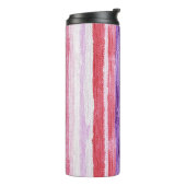 Girly Paarse Blush Roze Rode Strepen Kerst Thermosbeker (Gedraaid links)