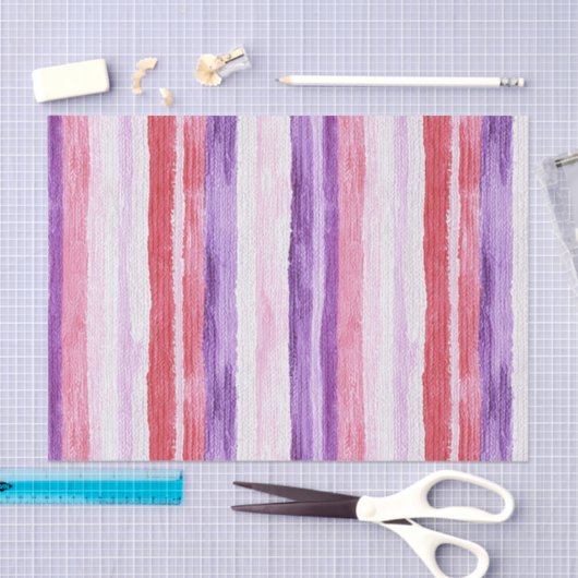 Girly Paarse Blush Roze Rode Strepen Kerst Tissuepapier (Craft)