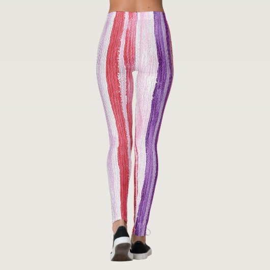 Girly Paarse Blush Roze Rode Strepen Leggings (Achterkant)