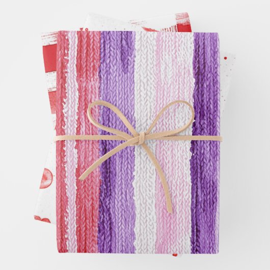 Girly Paarse Blush Roze Rode Strepen Verjaardag Inpakpapier Vel (In situ)