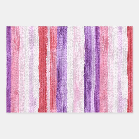 Girly Paarse Blush Roze Rode Strepen Verjaardag Inpakpapier Vel (Voorkant)