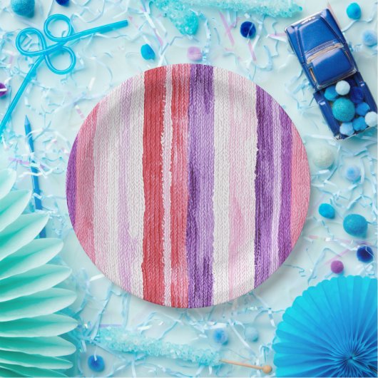 Girly Paarse Blush Roze Rode Strepen Verjaardag Papieren Bordje (Feest)