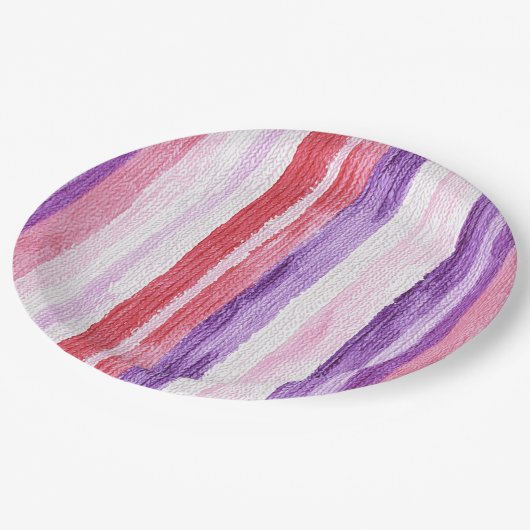 Girly Paarse Blush Roze Rode Strepen Verjaardag Papieren Bordje (Gekanteld)
