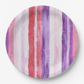 Girly Paarse Blush Roze Rode Strepen Verjaardag Papieren Bordje (Voorkant)