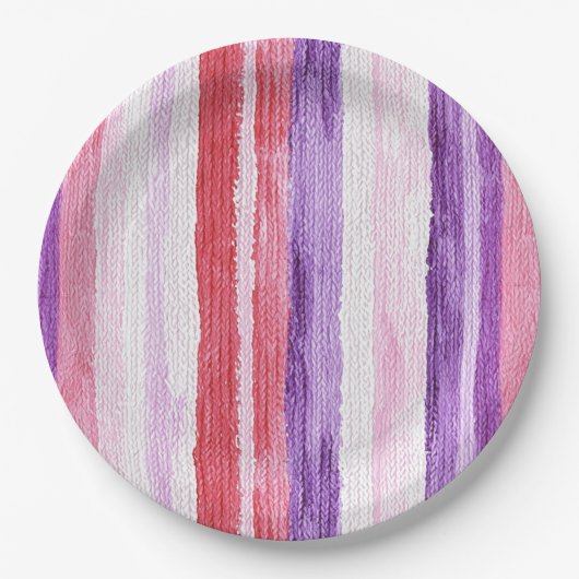 Girly Paarse Blush Roze Rode Strepen Verjaardag Papieren Bordje (Voorkant)