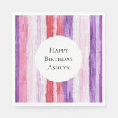 Girly Paarse Blush Roze Rode Strepen Verjaardag Servet (Voorkant)
