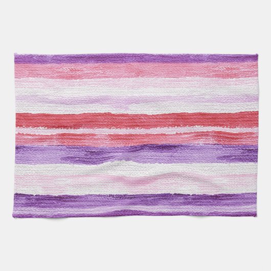 Girly Paarse Blush Roze Rode Strepen Vrijgezellenf Theedoek (Horizontaal)