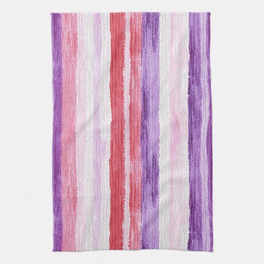 Girly Paarse Blush Roze Rode Strepen Vrijgezellenf Theedoek (Verticaal)