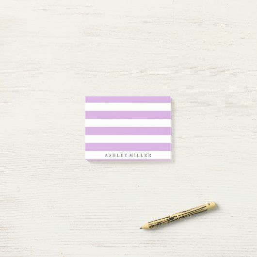 Girly Paarse Classic Stripes Monogram Opmerkingen Post-it® Notes (Op bureau)
