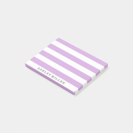 Girly Paarse Classic Stripes Monogram Opmerkingen Post-it® Notes (Schuin)
