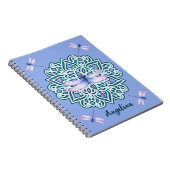 Girly Paarse Dragonfly Mandala Monogram Naam Notitieboek (Rechterzijde)