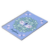 Girly Paarse Dragonfly Mandala Monogram Naam Notitieboek (Linkerzijde)