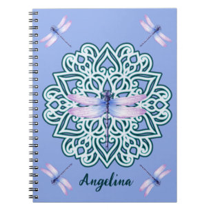 Girly Paarse Dragonfly Mandala Monogram Naam Notitieboek