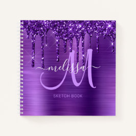 Girly Paarse Dripping Glitter Brush Metal Sketch Notitieboek
