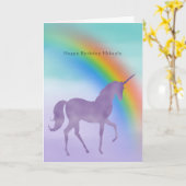 Girly Paarse Eenhoorn Regenboog gepersonaliseerde Kaart (Gele Bloem)