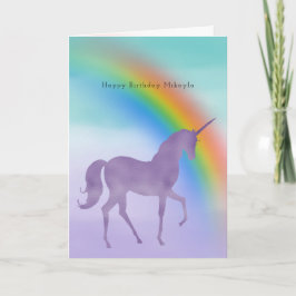 Girly Paarse Eenhoorn Regenboog gepersonaliseerde Kaart