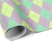 Girly Paarse en Groene Argyle Patroon Kinder Cadeaupapier (Rol Hoek)