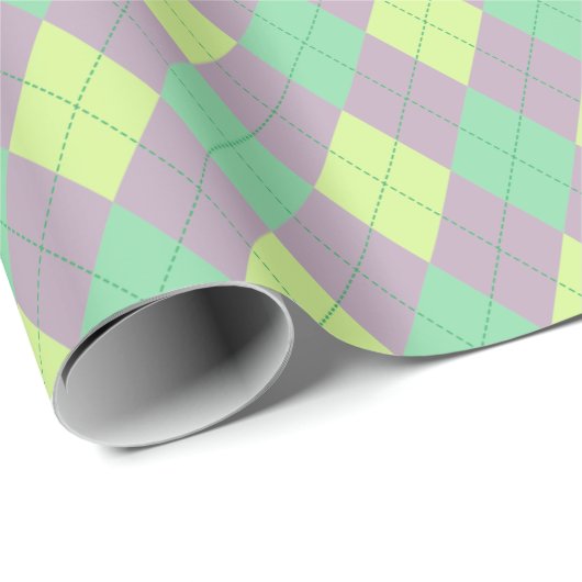 Girly Paarse en Groene Argyle Patroon Kinder Cadeaupapier (Rol Hoek)