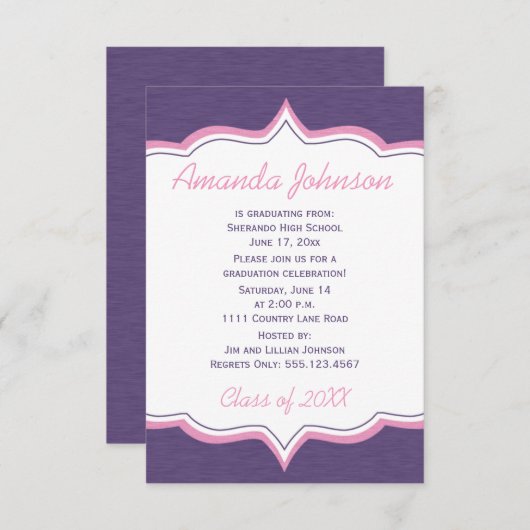 Girly Paarse en roze afstudeerfeest Kaart (Voorkant / Achterkant)