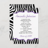 Girly Paarse en Zebra Print Afstudeerfeest Kaart (Voorkant / Achterkant)