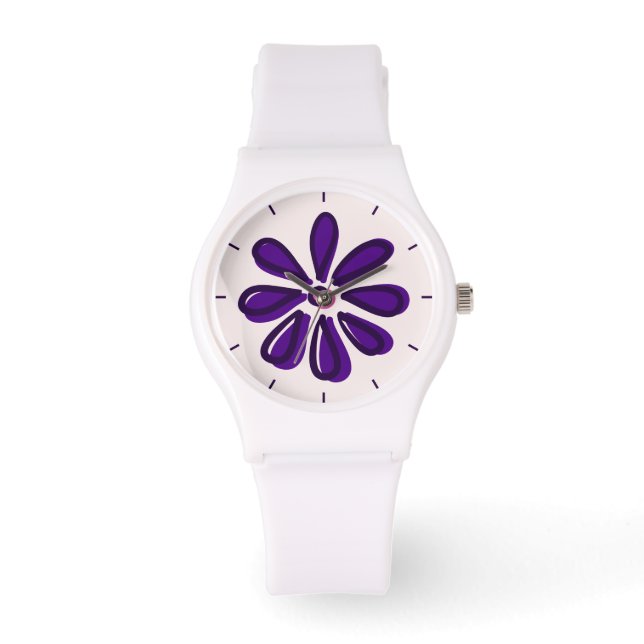 Girly Paarse Flower Doodle Horloge (Voorkant)