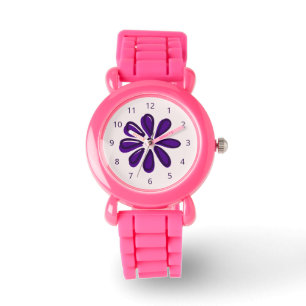 Girly Paarse Flower Doodle uur nummers eerste Horloge