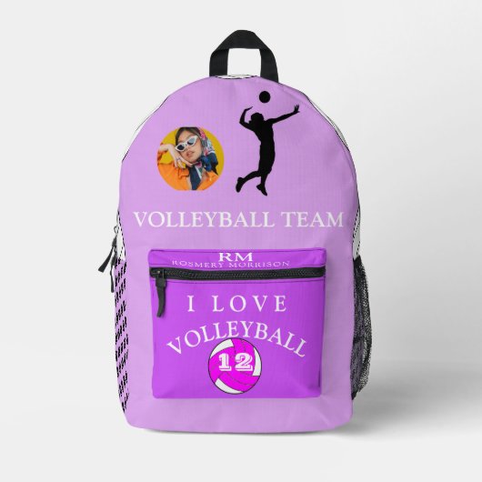 Girly Paarse Foto Volleybaltas gepersonaliseerd Bedrukte Rugzak (Voorkant)