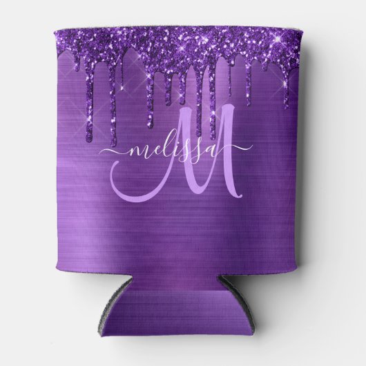 Girly Paarse Geborsteld Metaal Dripping Glitter Blikjeskoeler (Voorkant)