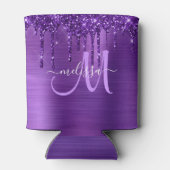 Girly Paarse Geborsteld Metaal Dripping Glitter Blikjeskoeler (Achterkant)