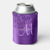 Girly Paarse Geborsteld Metaal Dripping Glitter Blikjeskoeler (Blikje Achterkant)