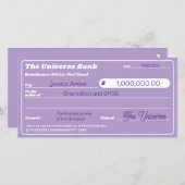 Girly Paarse Geld Manifestatie Check (Voorkant / Achterkant)