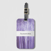 Girly Paarse Glam Glitzy Tinsel Stripes Bagagelabel (Voorkant (verticaal))