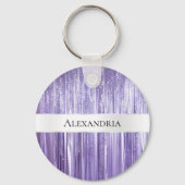 Girly Paarse Glam Glitzy Tinsel Stripes Sleutelhanger (Voorkant)