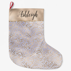 Girly Paarse Glam Gold Leopard Print Waterverf Grote Kerstsok