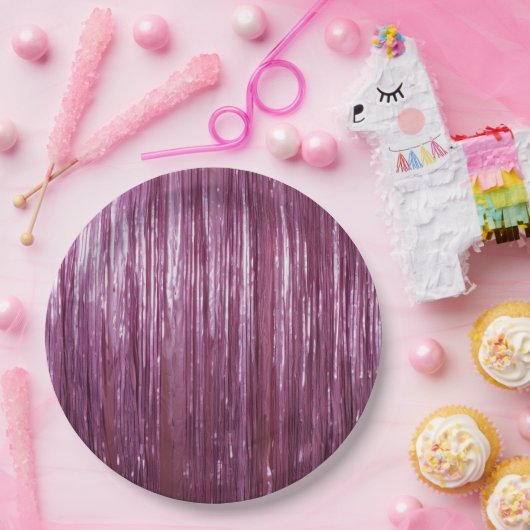 Girly Paarse Glam Tinsel Stripes Papieren Bordje (Feest)