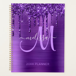 Girly Paarse Glitter Geborsteld Metaal 2024 Planner