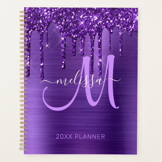 Girly Paarse Glitter Geborsteld Metaal 2024 Planner (Voorkant)