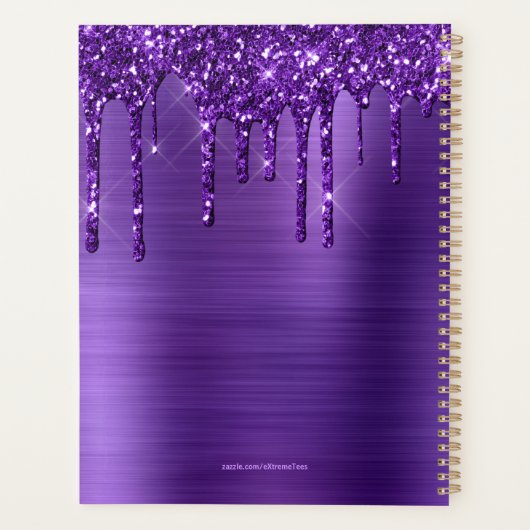 Girly Paarse Glitter Geborsteld Metaal 2024 Planner (Achterkant)