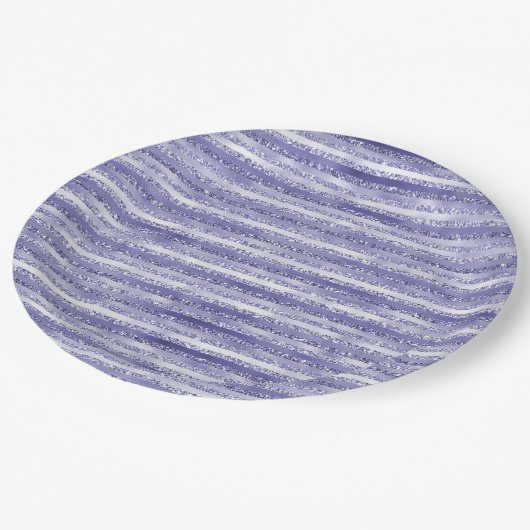 Girly Paarse Glitter Glam Stripes Papieren Bordje (Gekanteld)