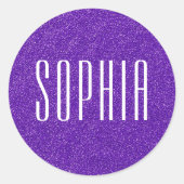 Girly Paarse Glitter Naam Schattigee Sparkle Ronde Sticker (Voorkant)