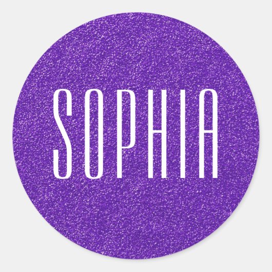 Girly Paarse Glitter Naam Schattigee Sparkle Ronde Sticker (Voorkant)