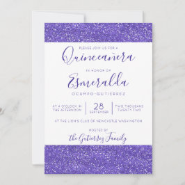 Girly Paarse Glitter Sparkle Quinceanera Kaart